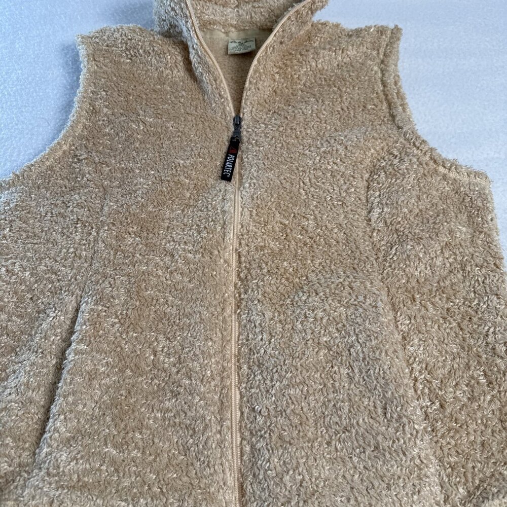 Cabelas Polartec Fleece Vest Womens Medium Tan Beige Full Zip High Pile L19VT110 - Picture 2 of 9